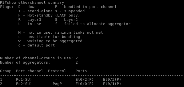 show etherchannel summary for PAgP