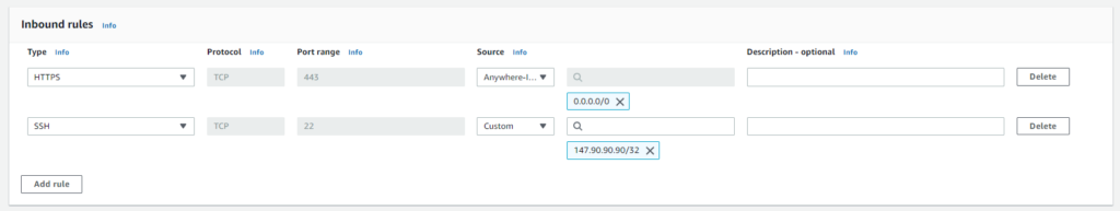 add inbound rules for https and ssh