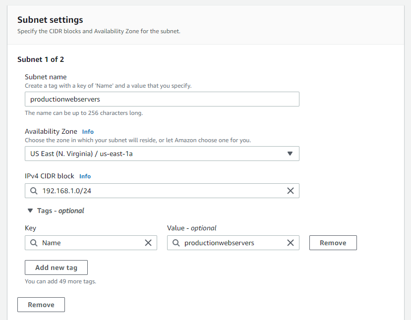 production web servers subnet