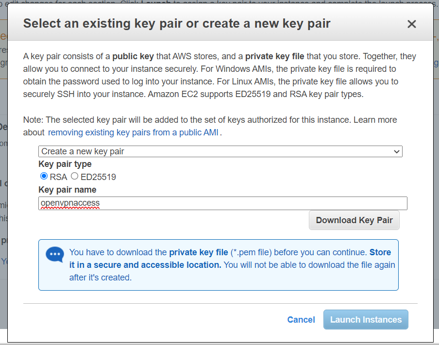 aws private key pair