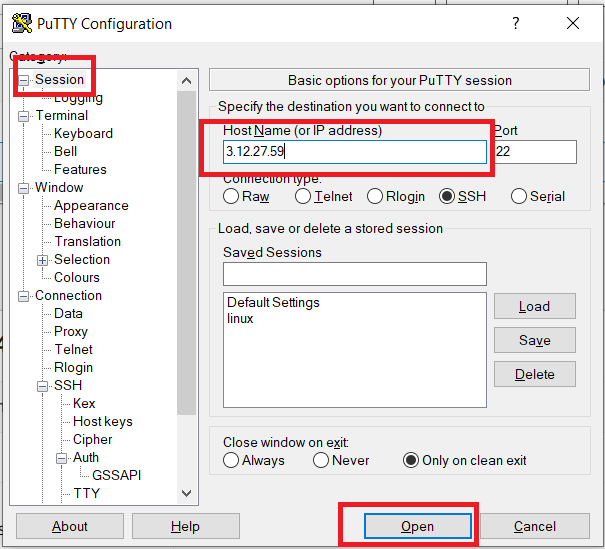 ssh using putty