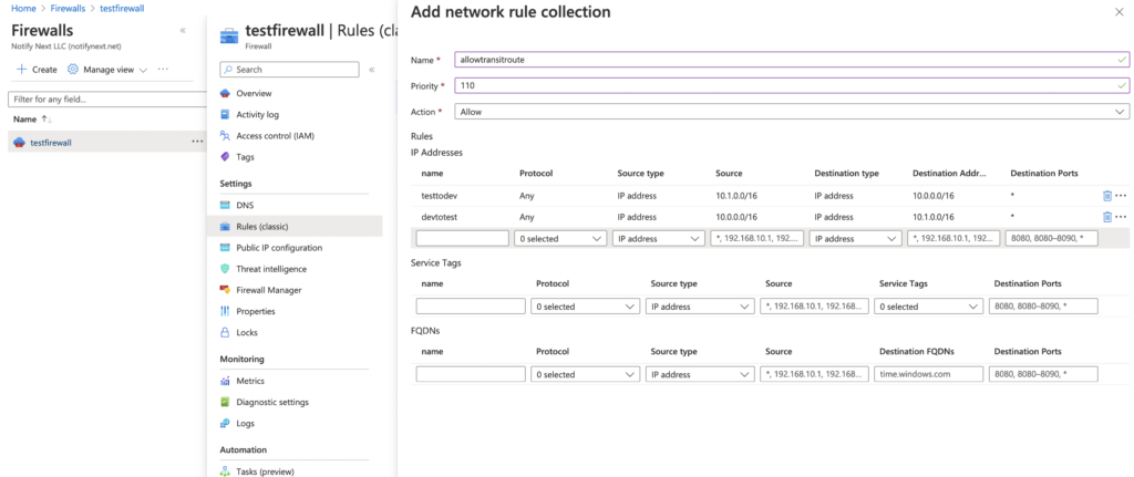 azure firewall network rule collection